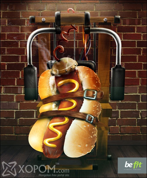 Be fit hot dog print advertisement